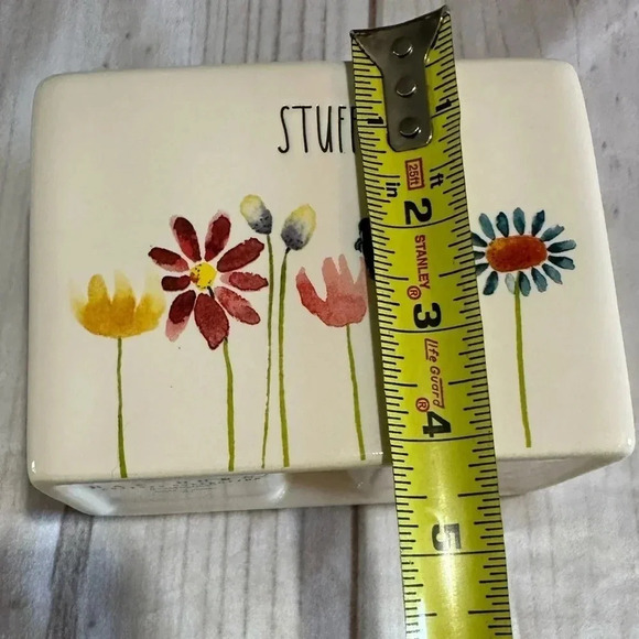 Rae Dunn “Stuff” Floral Double Compartment Ceramic Container Cosmetic Brush/Pen - Picture 3 of 7